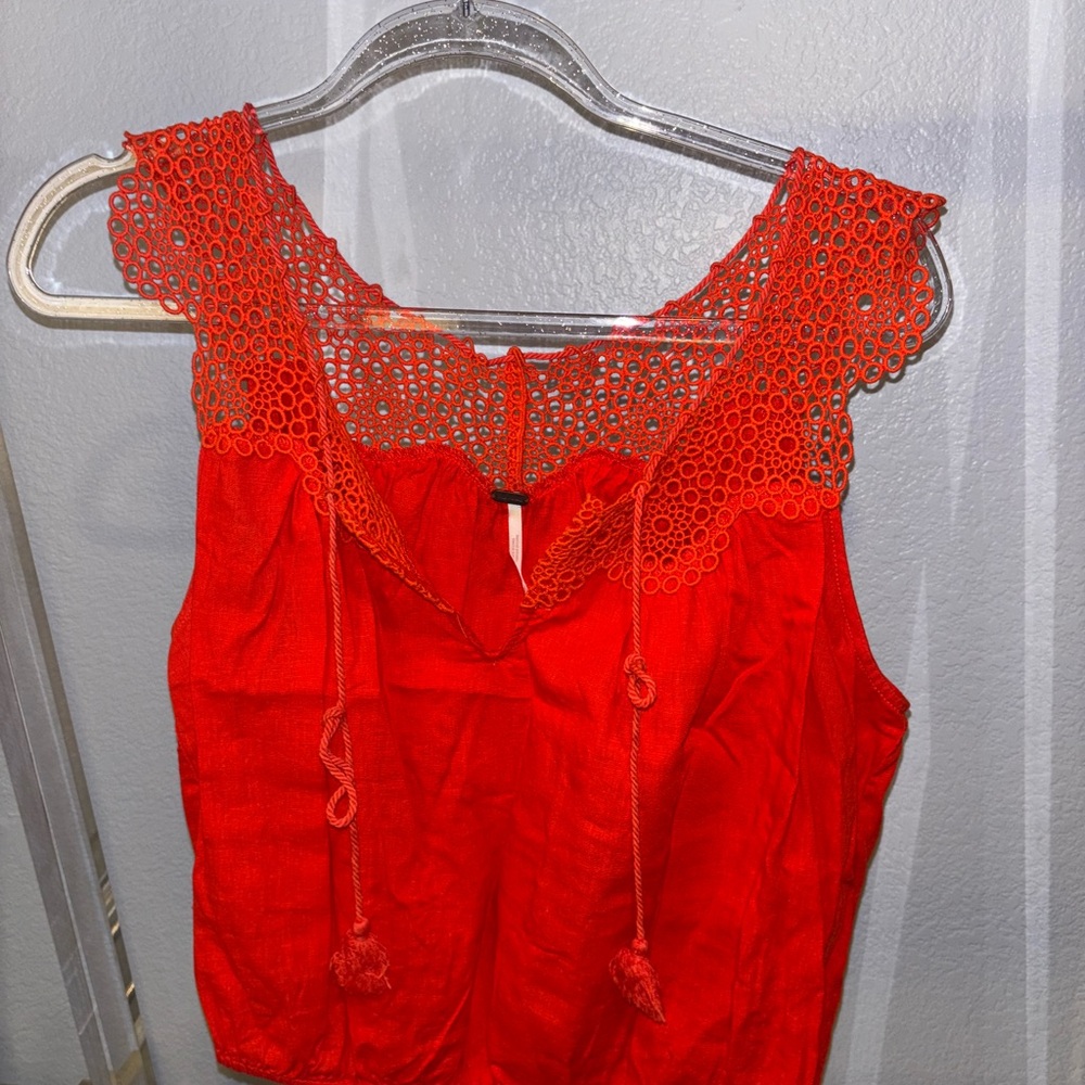 Free People  Lace Trim Sleeveless Top